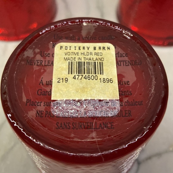 Pottery Barn Hammered Glass Votive Candle Holder Set of 3 Red - Picture 7 of 17